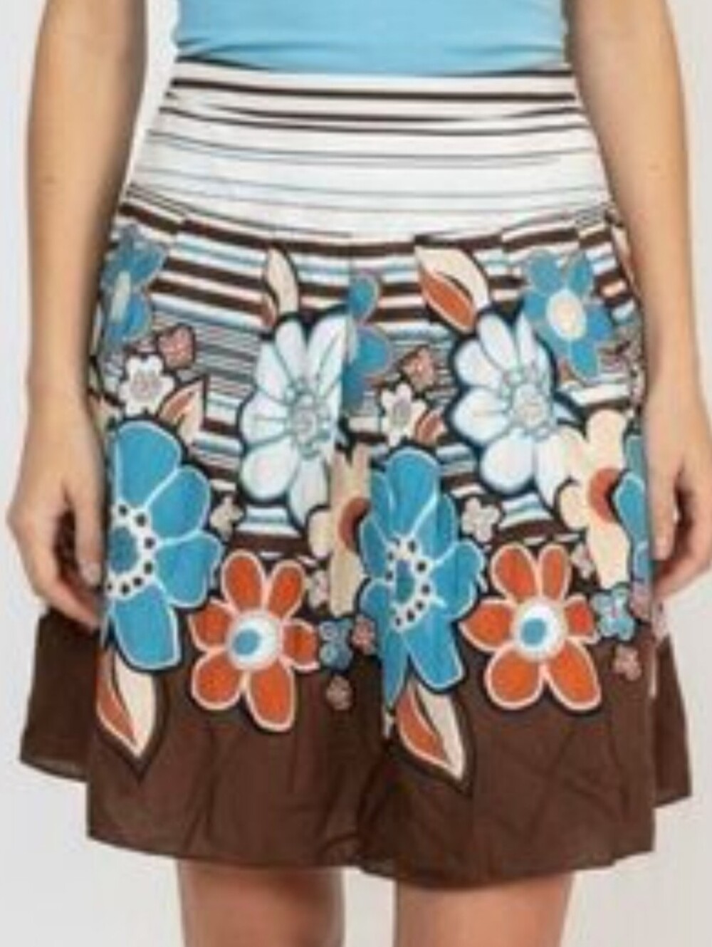 Catch My ! Blue & Brown Floral Mini Skirt with Orange Accents Size 5